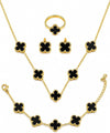 Black Lucky Clover Jewelry Set | Anti-Tarnish Gold Plated 4-Piece