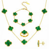 Emerald Green Clover Jewelry Set | Anti-Tarnish Gold-Plated
