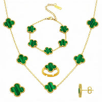 Emerald Green Clover Jewelry Set | Anti-Tarnish Gold-Plated