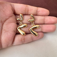 Abstract Heart Drop Gold Earrings | Modern Geometric Fashion Jewelry
