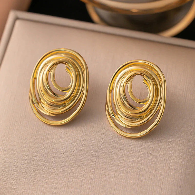 Modern Spiral Swirl Earrings | Anti-Tarnish Gold Plated Statement Jewelry