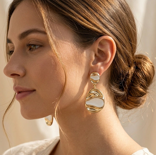 Abstract White Enamel Drop Earrings | High Quality Fashion Earring