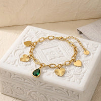 Emerald Heart Charm Anti Tarnish Gold Plated Bracelet for Women