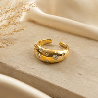 Chunky Dome Scattered Crystal Ring | Anti Tarnish Gold Plated Adjustable Ring