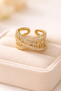 Gold Crystal Statement Open Ring - Premium Adjustable Fashion Jewelry