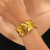 Anti-Tarnish Gold Plated Leaf Cuff Bracelet - Adjustable Botanical Design