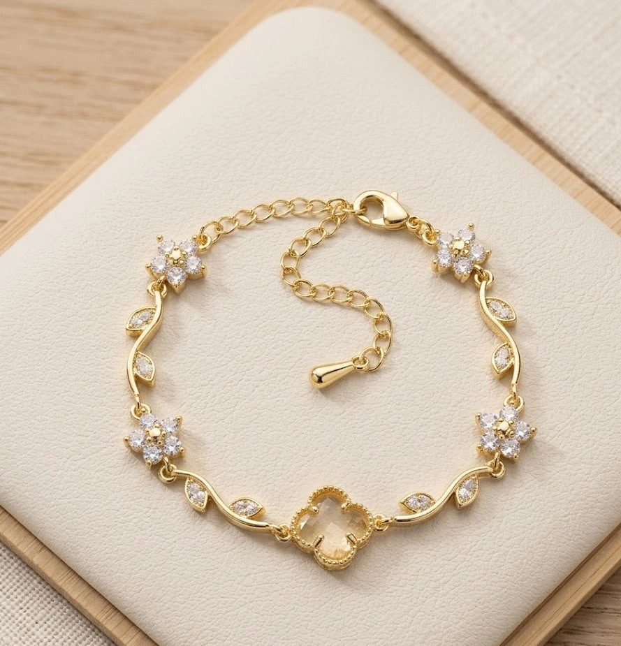CZ Floral Vine Bracelet - Anti Tarnish Gold Plated for Women