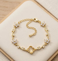 CZ Floral Vine Bracelet - Anti Tarnish Gold Plated for Women