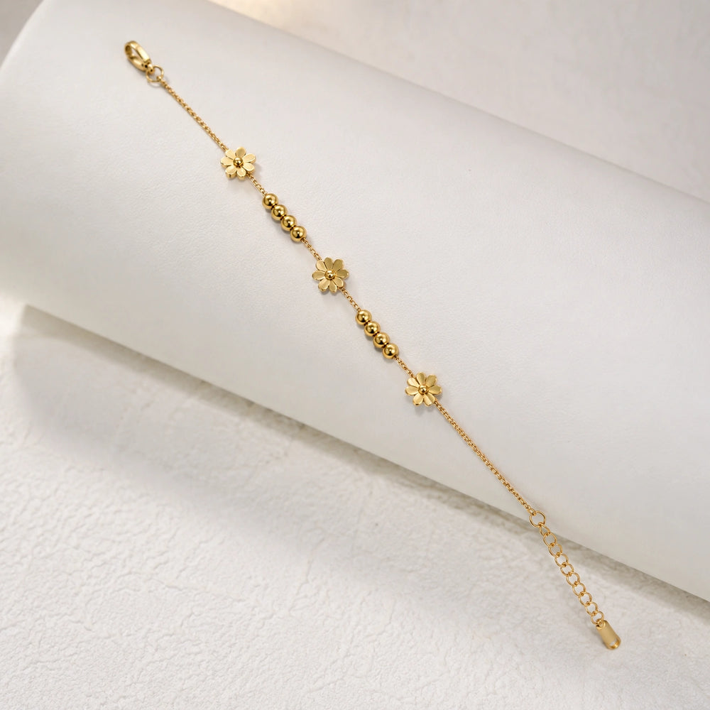 Anti Tarnish Floral Gold Plated Bracelet | Dainty Korean Minimalist Style