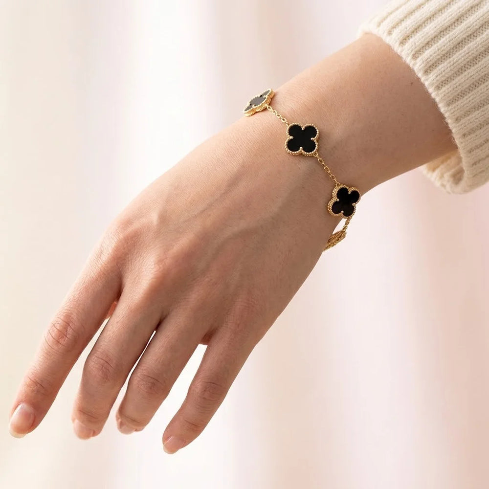 Black Clover Bracelet - Anti-Tarnish Gold Plated | Lucky Four Leaf Charm