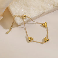Triple Heart Charm Anti-Tarnish Gold Plated Bracelet for Women