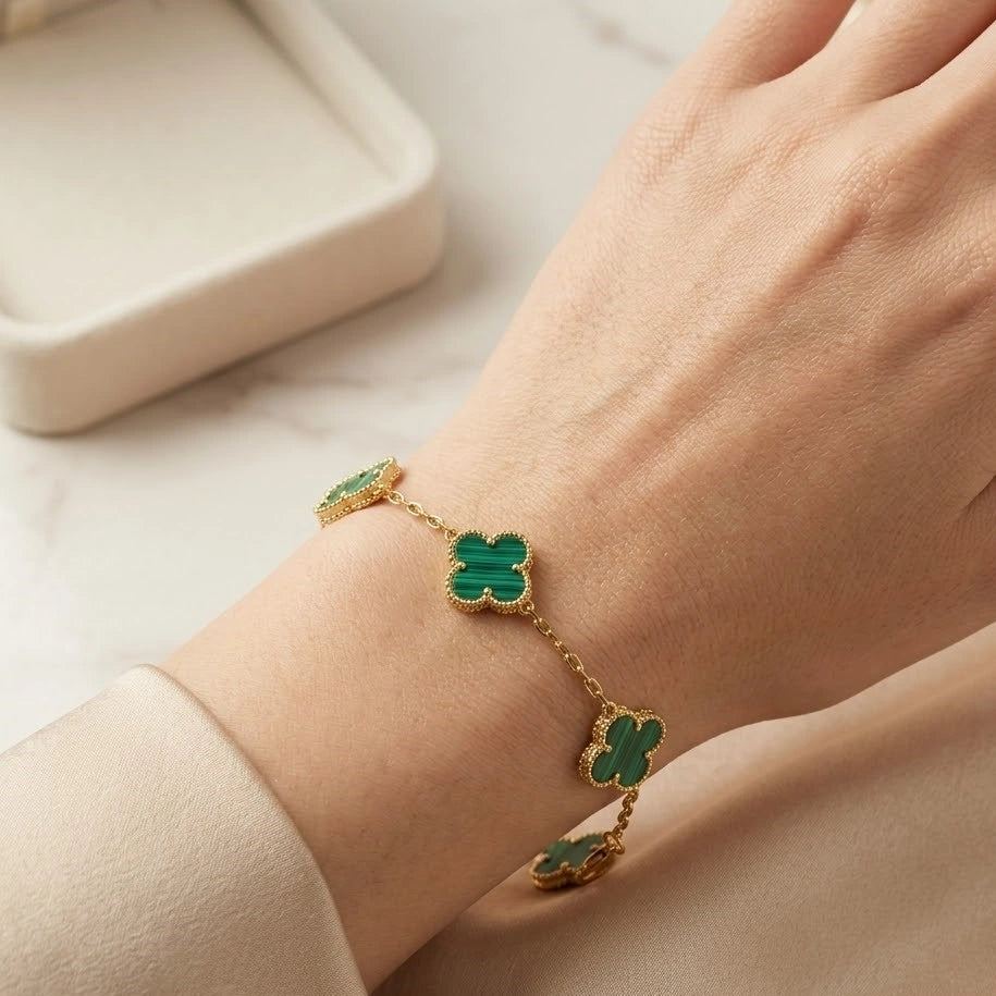 Green Lucky Clover Anti-Tarnish Gold-Plated Bracelet