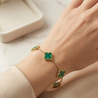 Green Lucky Clover Anti-Tarnish Gold-Plated Bracelet