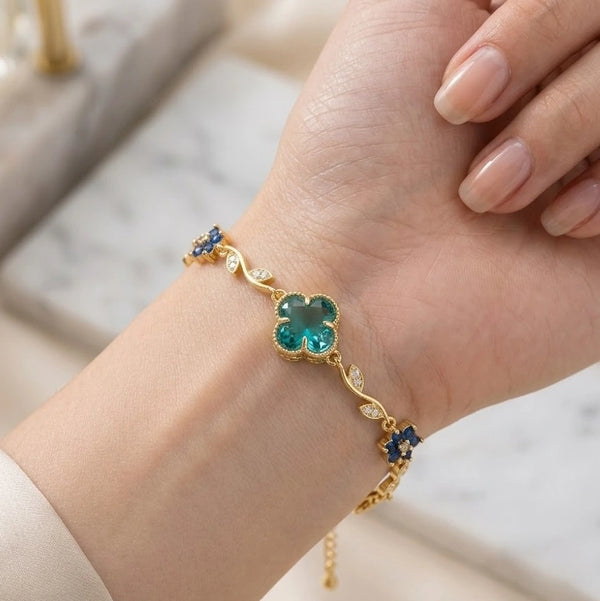 Adjustable lobster clasp and extension chain of the blue floral anti-tarnish plated jewelry