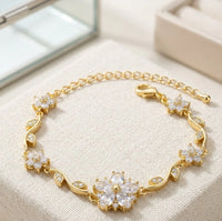 Tulip Floral Vine Anti-Tarnish Gold Plated Bracelet for Women - Sparkling Crystal Flower Design