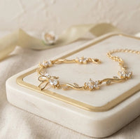 Crystal Bow & Vine Anti-Tarnish Gold-Plated Bracelet | Dainty Women's Jewelry-Tulip