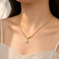 V-Shape Teardrop Crystal Pendant - Anti-Tarnish Gold-Plated Necklace