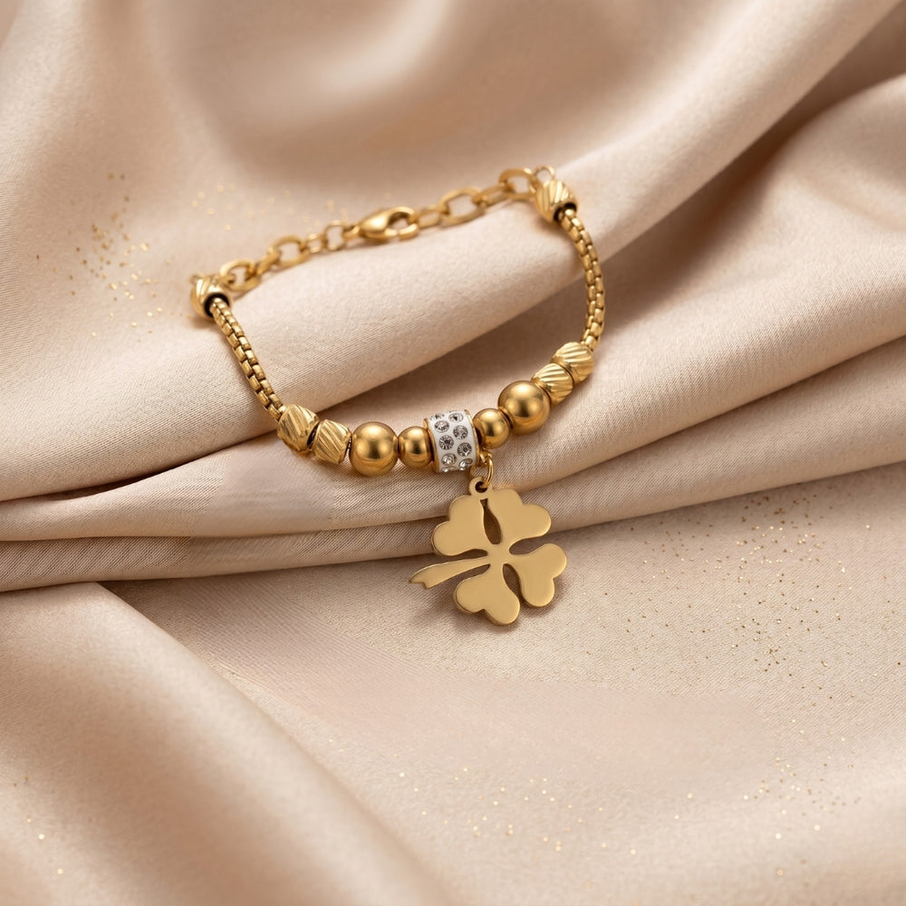 Clover Charm Anti Tarnish Gold Plated Bracelet | Lucky 4 Leaf Bracelet for Women