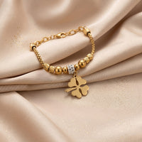 Clover Charm Anti Tarnish Gold Plated Bracelet | Lucky 4 Leaf Bracelet for Women