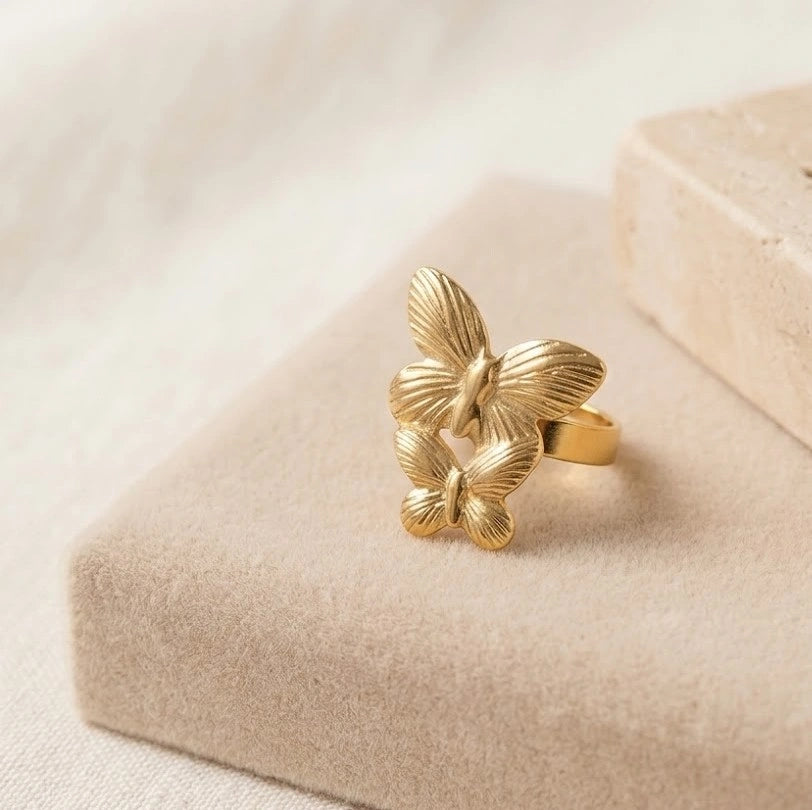 Double Butterfly Ring - Anti Tarnish Gold Plated