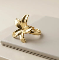 Floral Anti-Tarnish Gold-Plated Adjustable Ring - Korean Style