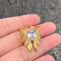 Angel Wing Teardrop Crystal Ring - High Quality Adjustable Gold Fashion Jewelry