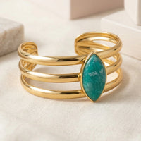 Anti-Tarnish Gold Plated Turquoise Marquise Cuff Bracelet for Women