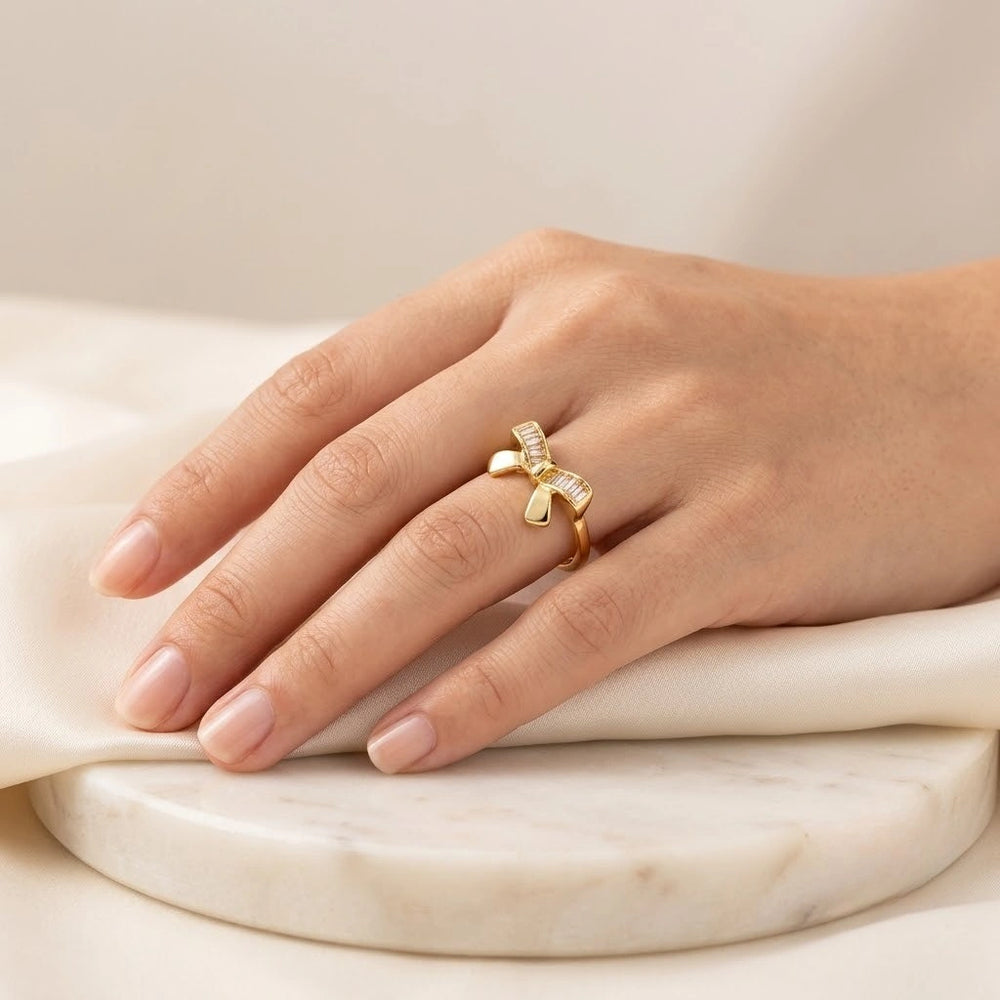 Bow Knot Ring | Anti-Tarnish Gold Plated Adjustable CZ Design