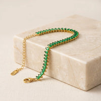 Emerald Green Stone Tennis Bracelet - Anti-Tarnish Gold Plated