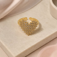 Anti-Tarnish Gold Plated CZ Heart Ring | Adjustable Statement Jewelry for Women