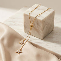 Dainty Floral Lariat Y-Necklace - Anti-Tarnish Gold Plated