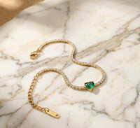 Emerald Green Heart Tennis Bracelet - Anti-Tarnish Gold Plated