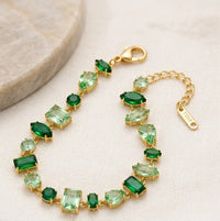 Green Mixed Stone Statement Bracelet - Anti Tarnish Gold Plated