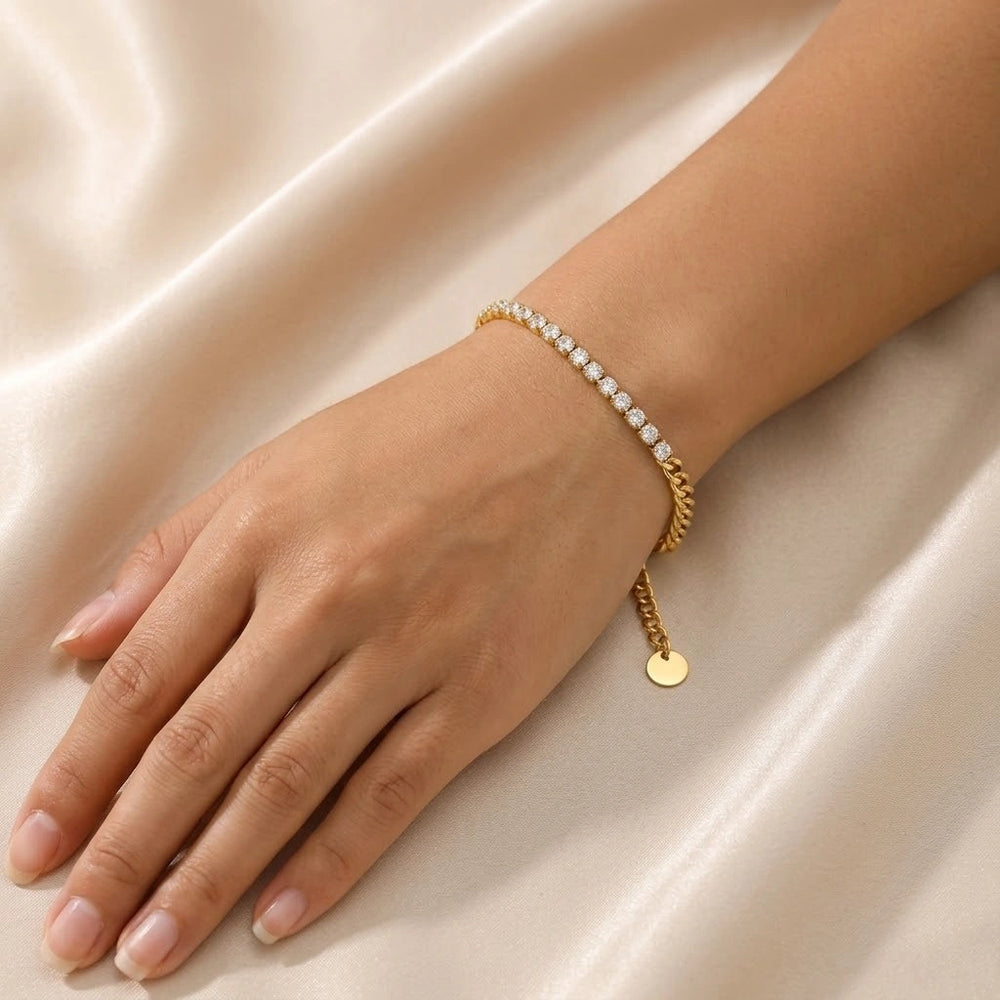Half Tennis Half Link Chain Bracelet - Anti Tarnish Gold Plated