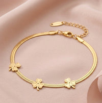 Triple Clover Snake Chain Anti-Tarnish Bracelet