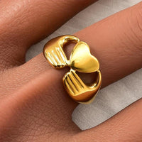 Hugging Hands Heart Gold Plated Ring – Anti-Tarnish & Adjustable Korean Style Band