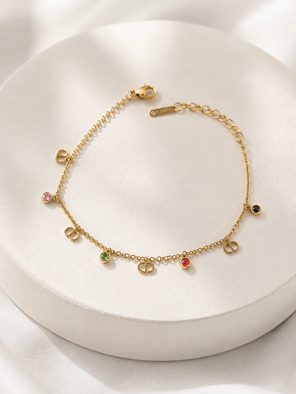 Multicolor Gemstone Charm Gold-Plated Bracelet | Anti-Tarnish