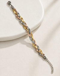 Tri-Color Braided Herringbone Bracelet - Anti-Tarnish Gold Plated
