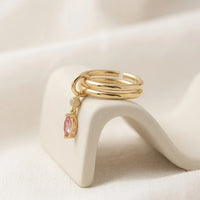 Minimalist Pink Charm Dangle Ring - Anti Tarnish Gold Plated