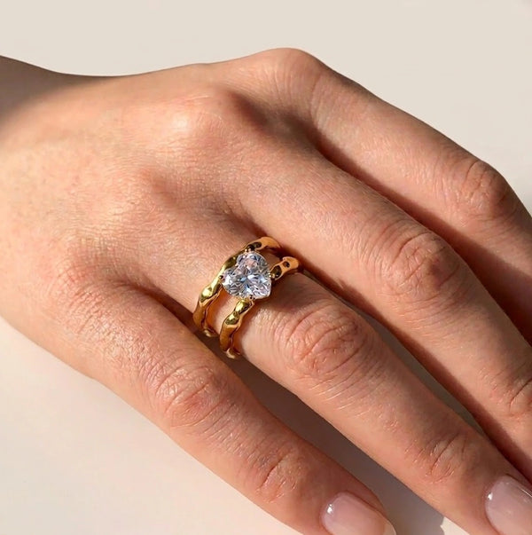 Adjustable Open Back Heart Ring in Gold Plating for Perfect Fit