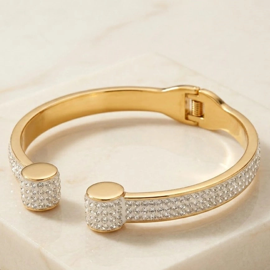 Anti-Tarnish Gold-Plated Studded Open Cuff Bracelet