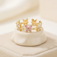 Adjustable Pink Butterfly Ring | Anti-Tarnish Gold Plated