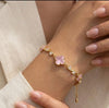 Tulip Pink Blossom Flower Crystal Anti Tarnish Gold Plated Bracelet