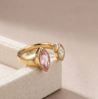 Marquise Pink and White Stone Toi et Moi Adjustable Fashion Ring