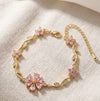 Tulip Pink Blossom Floral Vine Anti Tarnish Gold Plated Bracelet