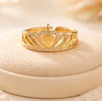 Gold Crown Princess Ring | Adjustable Heart Tiara Fashion Ring
