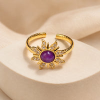 Purple Sunburst Anti-Tarnish Gold Plated Adjustable Ring