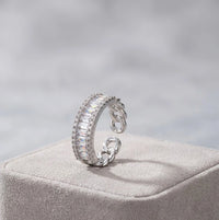 Baguette Crystal Chain Link Ring - Adjustable Silver Fashion Ring