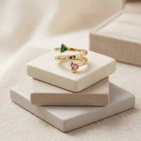 Geometric Heart & Triangle Wrap Ring | Anti-Tarnish Gold Plated