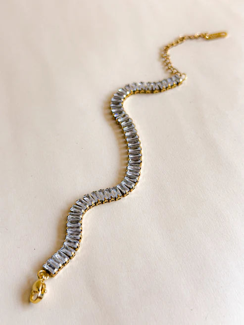 Baguette Zirconia Tennis Bracelet | Anti-Tarnish Gold Plated